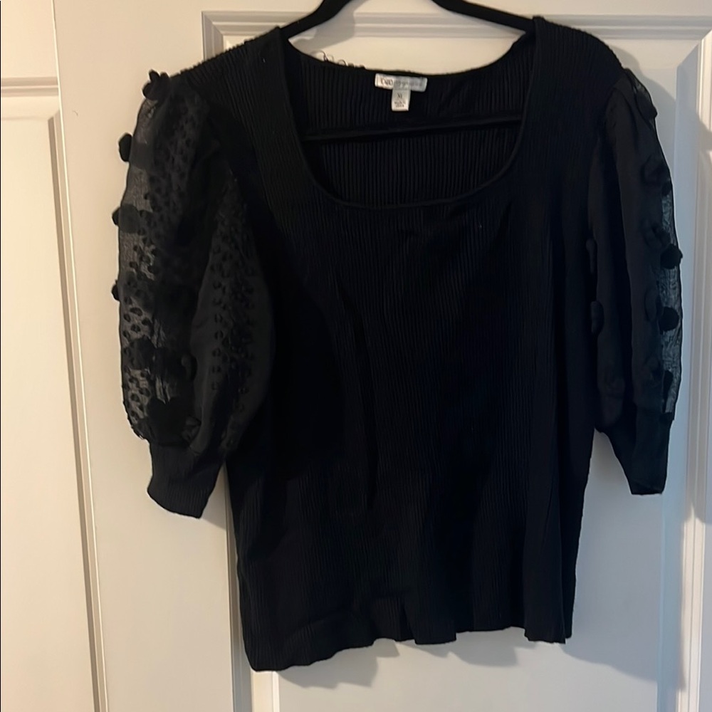 LOFT Black Fitted Puff Sleeve Blouse